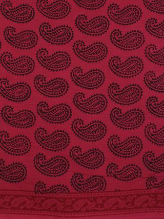 Magenta Pink Black Red Bagh Printed Cotton Fabric Per Meter - F005F2085