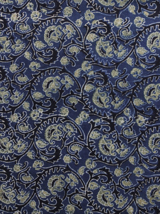 Indigo Black Green Ajrakh Printed Cotton Fabric Per Meter - F003F1189