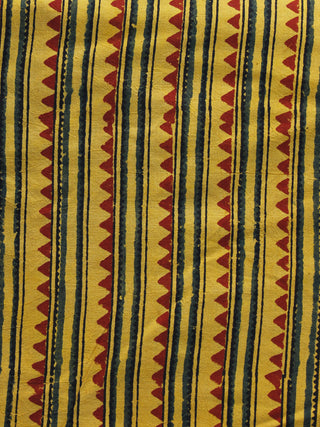 Yellow Maroon Green Black Ajrakh Hand Block Printed Cotton Blouse Fabric - BPA033