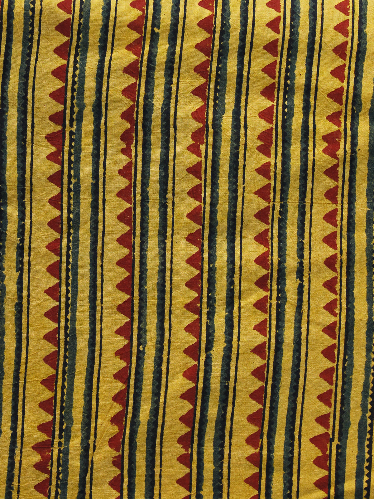 Yellow Maroon Green Black Ajrakh Hand Block Printed Cotton Blouse Fabric - BPA033