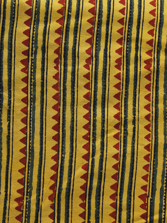 Yellow Maroon Green Black Ajrakh Hand Block Printed Cotton Blouse Fabric - BPA033