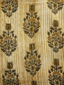 Beige Mustard Green Black Hand Block Printed Cotton Fabric Per Meter - F001F1079