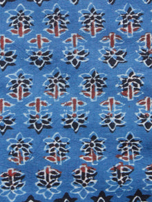 Indigo Black Red Ivory Ajrakh Hand Block Printed Cotton Fabric Per Meter - F003F1536