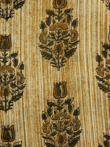 Beige Mustard Green Black Hand Block Printed Cotton Fabric Per Meter - F001F1079