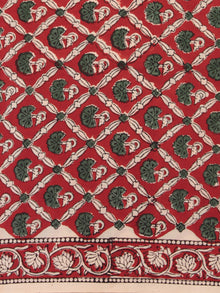 Red Green Beige Hand Block Printed Cotton Fabric Per Meter - F001F2470