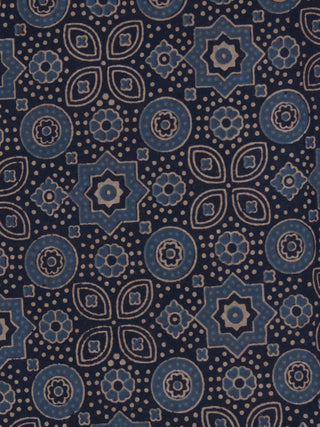Indigo Ivory Grey Ajrakh Printed Cotton Fabric Per Meter - F0916704