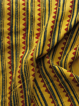 Yellow Maroon Green Black Ajrakh Hand Block Printed Cotton Blouse Fabric - BPA033