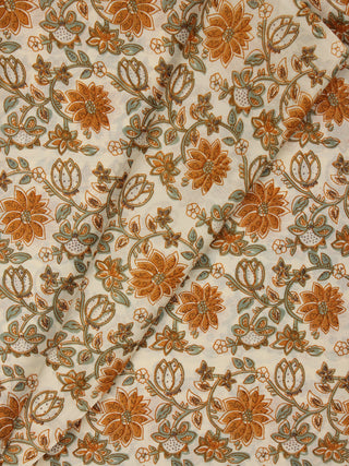Ivory Rust Sage Green Hand Block Printed Cotton Fabric Per Meter - F001F2024
