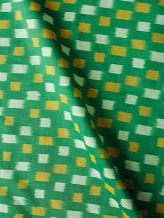 Green Mustard Pochampally Hand Weaved Ikat Mercerised Cotton Fabric Per Meter - F002F1977
