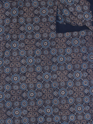 Indigo Ivory Grey Ajrakh Printed Cotton Fabric Per Meter - F0916704