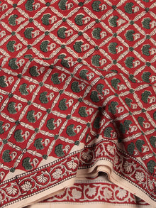 Red Green Beige Hand Block Printed Cotton Fabric Per Meter - F001F2470