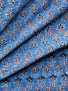 Indigo Black Red Ivory Ajrakh Hand Block Printed Cotton Fabric Per Meter - F003F1536