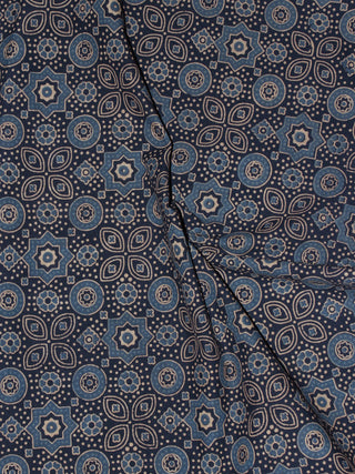 Indigo Ivory Grey Ajrakh Printed Cotton Fabric Per Meter - F0916704