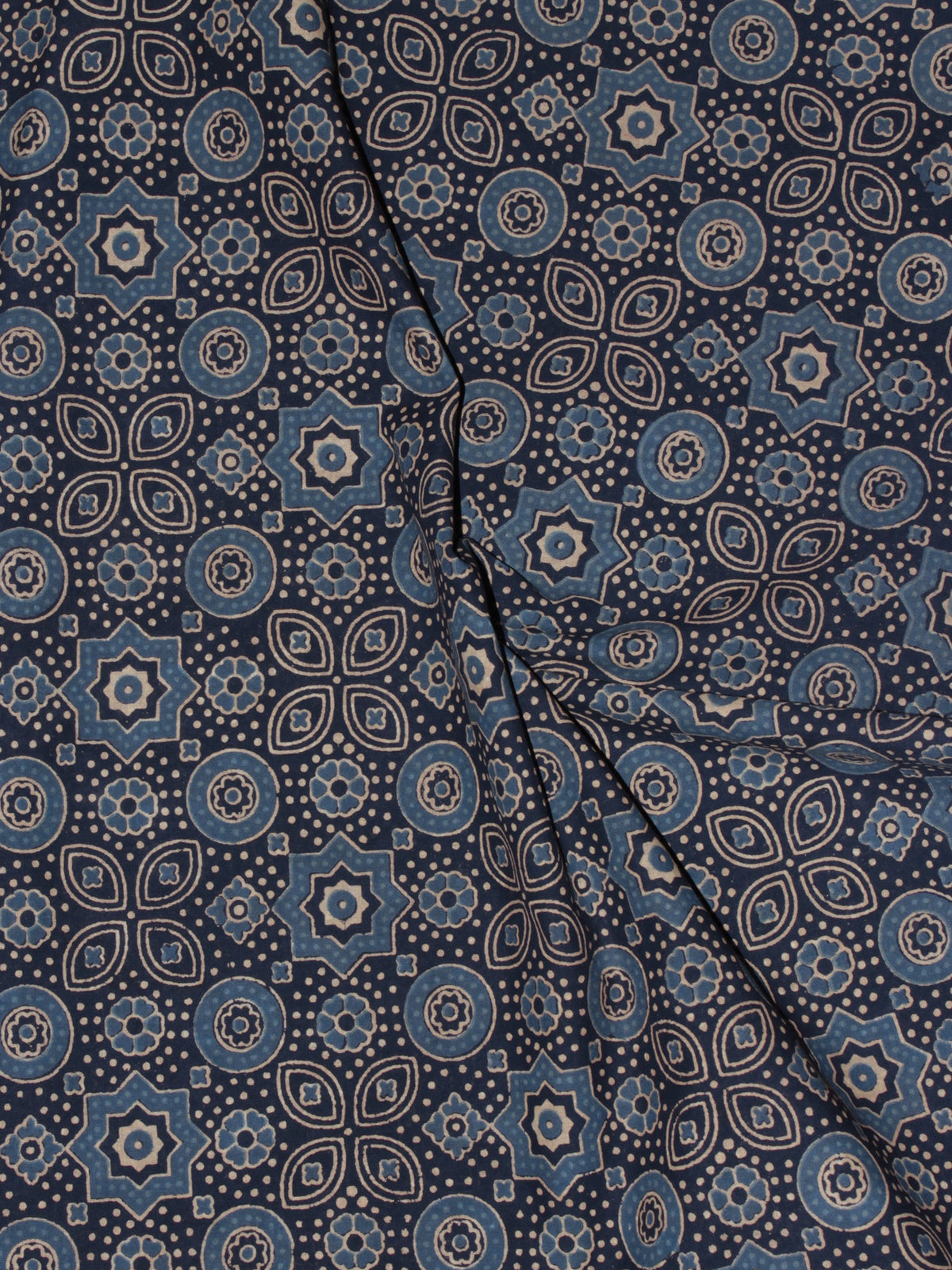 Indigo Ivory Grey Ajrakh Printed Cotton Fabric Per Meter - F0916704
