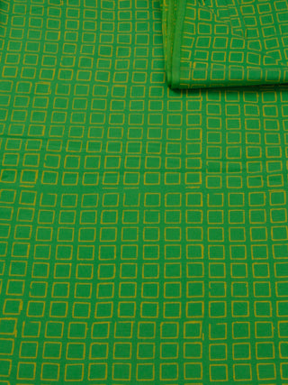Mint Green Yellow Hand Block Printed Cotton Fabric Per Meter - F0916181