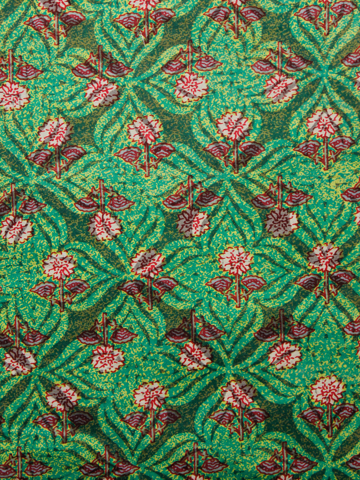 Green Maroon Beige Hand Block Printed Cotton Fabric Per Meter - F001F1364