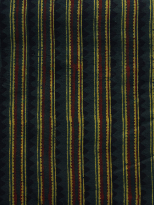 Green Yellow Rust Ajrakh Hand Block Printed Cotton Blouse Fabric - BPA034