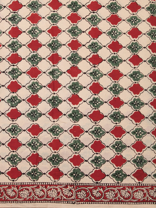 Red Green Beige Hand Block Printed Cotton Fabric Per Meter - F001F2472