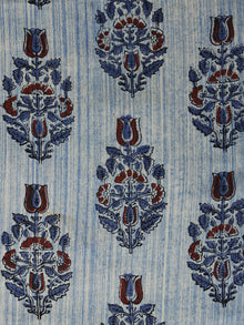 Beige Indigo Maroon Hand Block Printed Cotton Fabric Per Meter - F001F1080