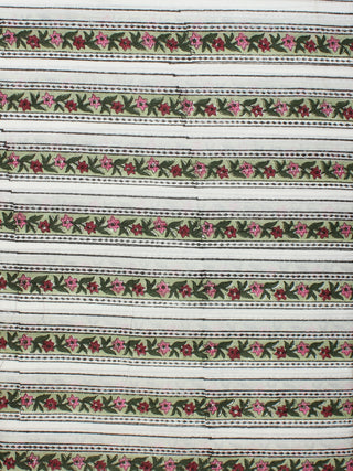 Pistachio Green Maroon Pink Hand Block Printed Cotton Fabric Per Meter - F001F2235
