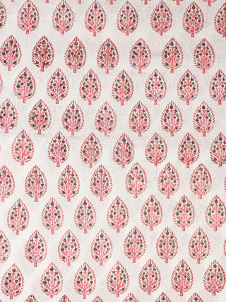 White Pink Grey Hand Block Printed Cotton Fabric Per Meter - F001F2327