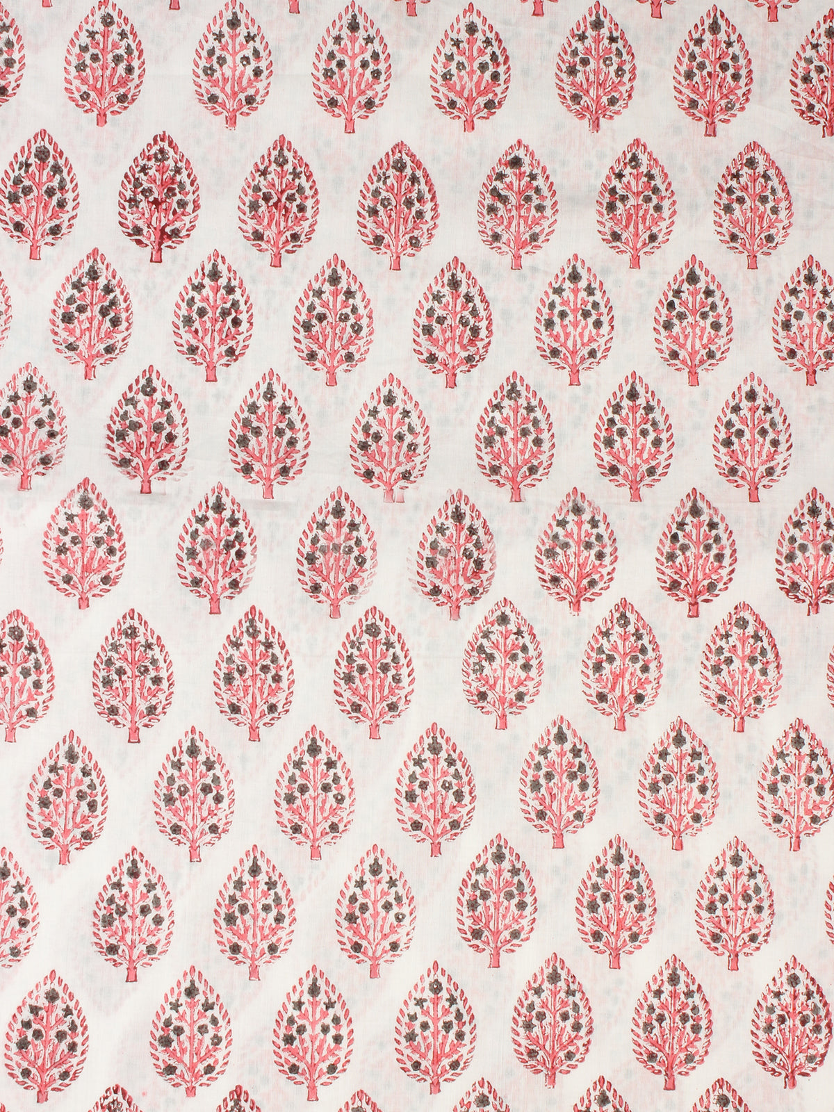 White Pink Grey Hand Block Printed Cotton Fabric Per Meter - F001F2327