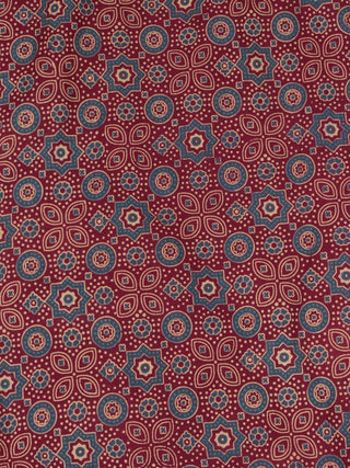 Maroon Ivory Grey Ajrakh Printed Cotton Fabric Per Meter - F0916705