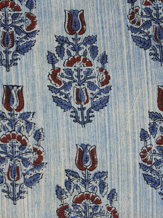Beige Indigo Maroon Hand Block Printed Cotton Fabric Per Meter - F001F1080