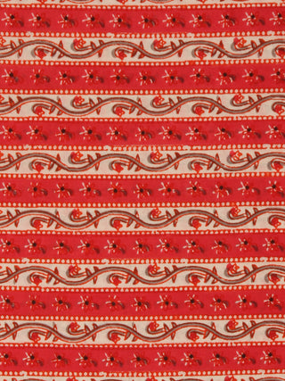 Red Ivory Black Hand Block Printed Cotton Fabric Per Meter - F001F2025