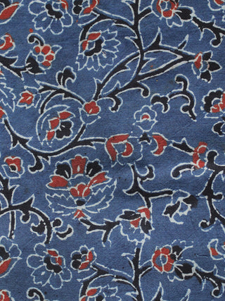 Indigo Black Rust Ivory Ajrakh Hand Block Printed Cotton Blouse Fabric - BPA058