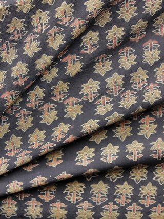 Black Olive Green Pink Ivory Ajrakh Hand Block Printed Cotton Fabric Per Meter - F003F1537