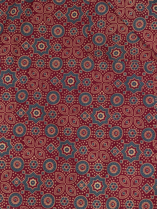 Maroon Ivory Grey Ajrakh Printed Cotton Fabric Per Meter - F0916705