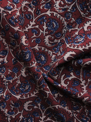 Red Blue Ivory Ajrakh Printed Cotton Fabric Per Meter - F003F1190