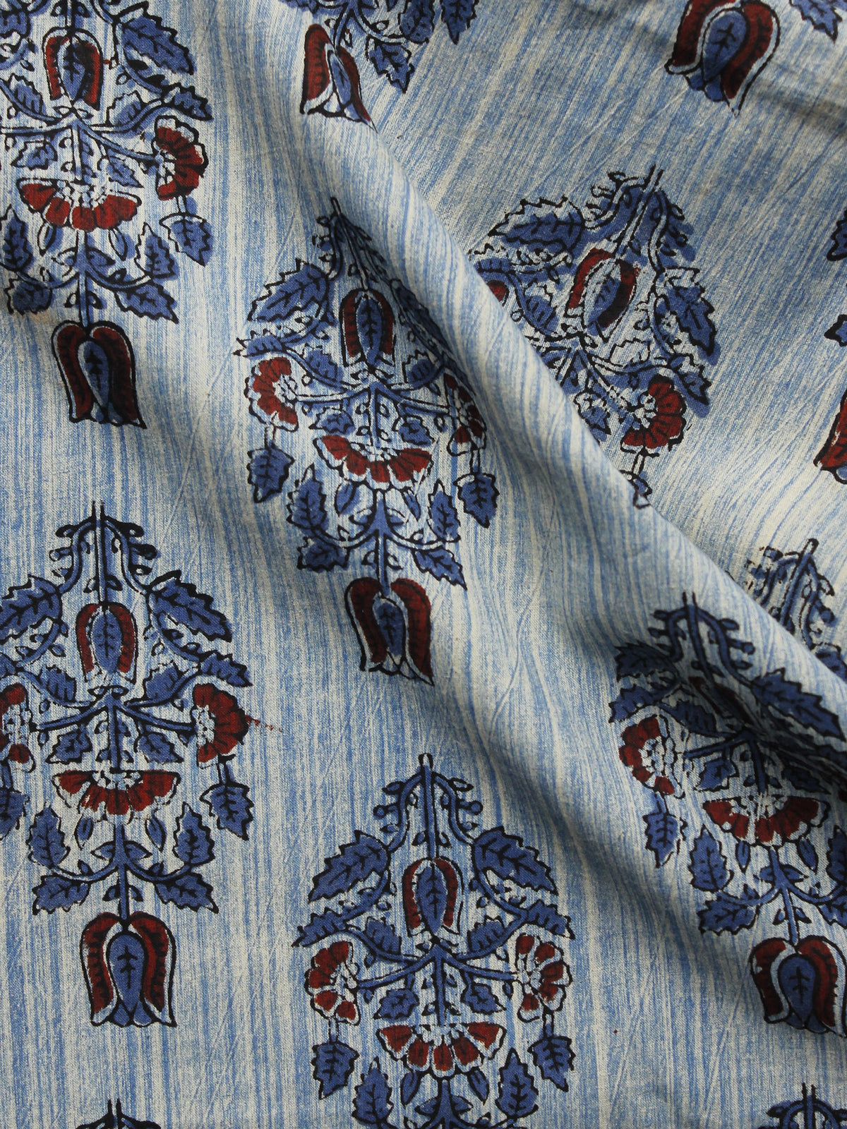 Beige Indigo Maroon Hand Block Printed Cotton Fabric Per Meter - F001F1080