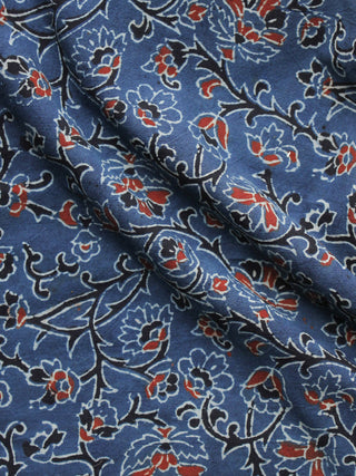 Indigo Black Rust Ivory Ajrakh Hand Block Printed Cotton Blouse Fabric - BPA058
