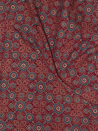 Maroon Ivory Grey Ajrakh Printed Cotton Fabric Per Meter - F0916705