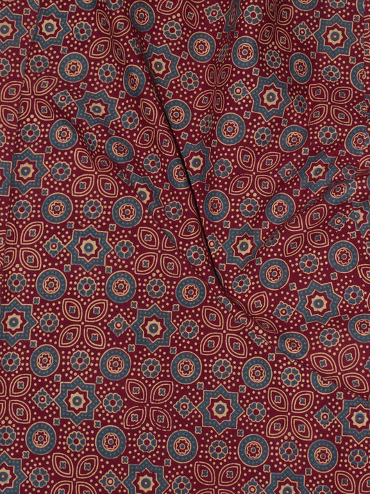Maroon Ivory Grey Ajrakh Printed Cotton Fabric Per Meter - F0916705