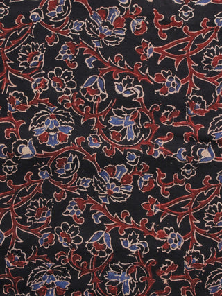 Black Rust Blue Ivory Ajrakh Hand Block Printed Cotton Blouse Fabric - BPA059