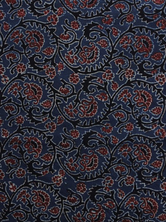 Indigo Black Red Ajrakh Printed Cotton Fabric Per Meter - F003F1191