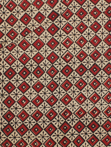 Beige Red Black Hand Block Printed Cotton Fabric Per Meter - F001F2087