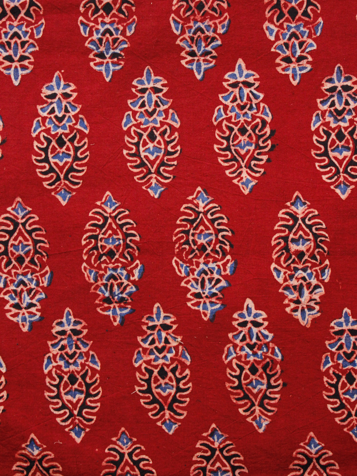 Red Indigo Black Ajrakh Hand Block Printed Cotton Fabric Per Meter - F003F1610