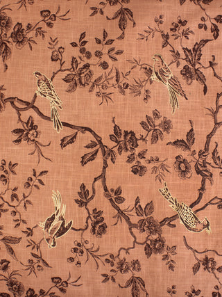 Peach Black Gold Printed Cotton Slub Fabric Per Meter - F001F2239