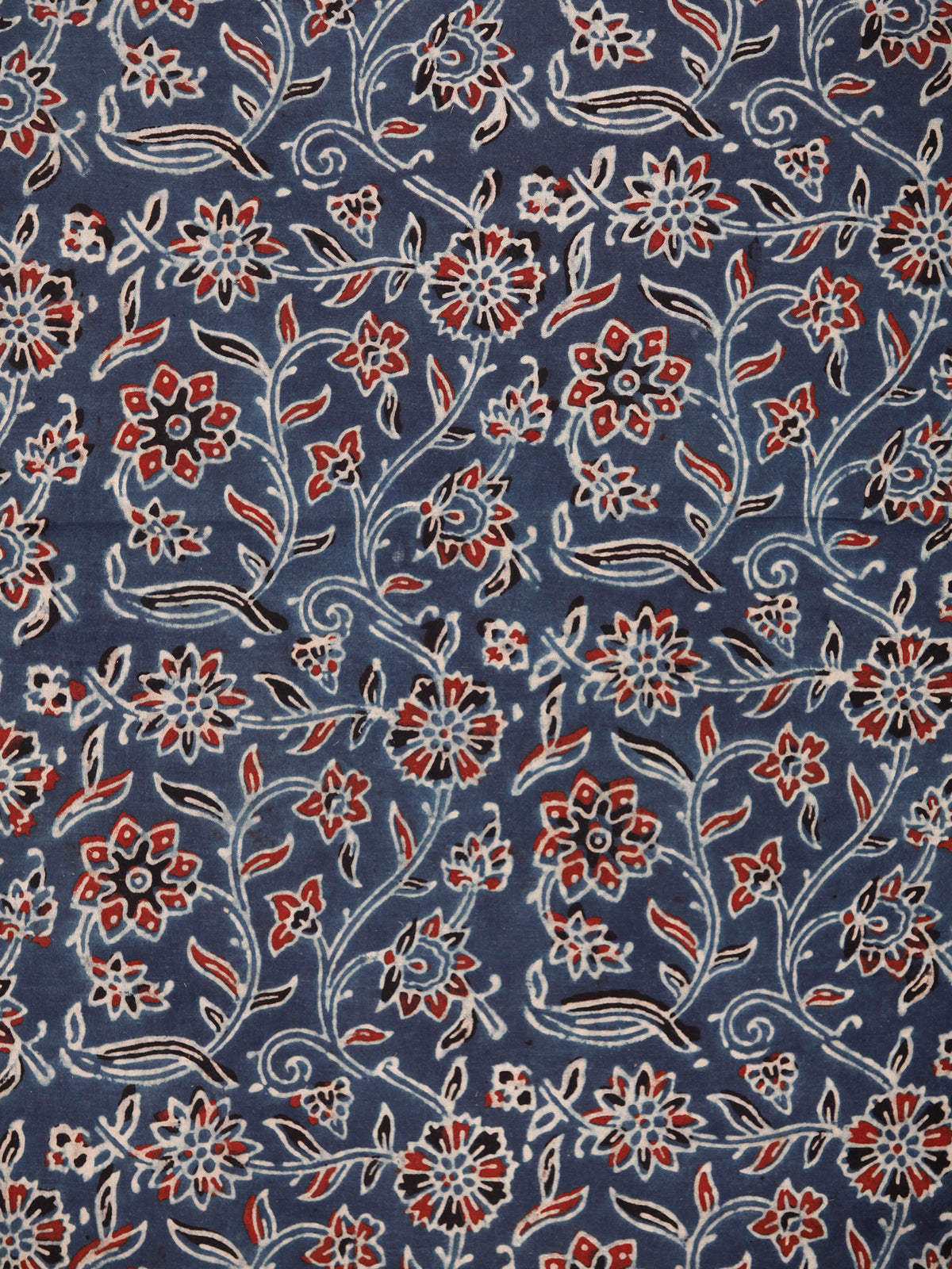 Indigo Maroon Black Ivory Ajrakh Block Printed Cotton Fabric Per Meter - F003F1768