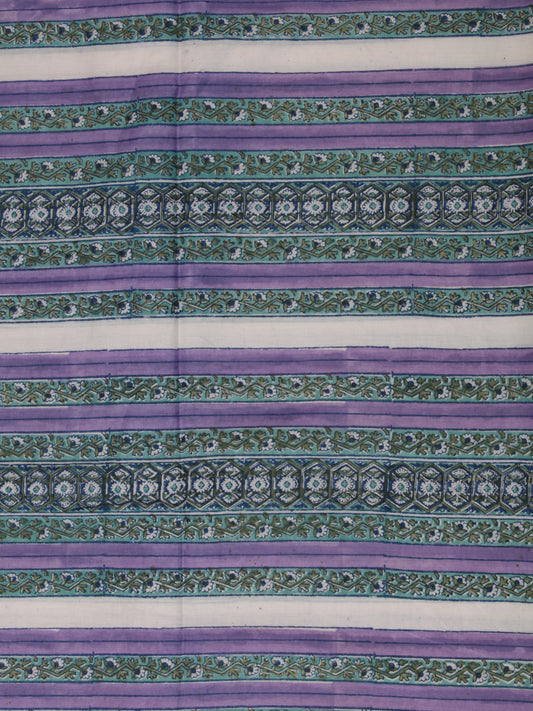 Lavender Green White Hand Block Printed Cotton Fabric Per Meter - F001F2369