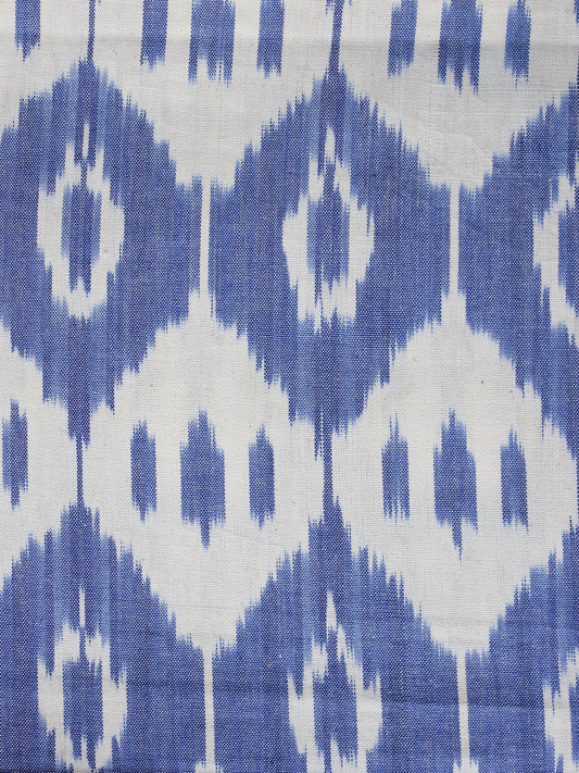 White Blue Pochampally Hand Weaved Ikat Fabric Per Meter - F003F1248