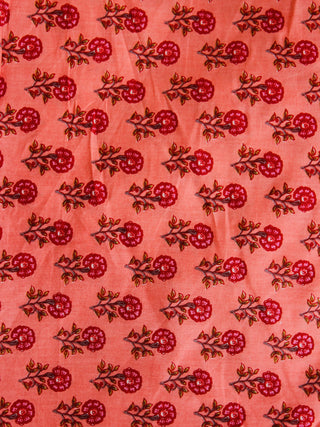 Peach pink Hand Block Printed Cotton Fabric Per Meter - F001F1877