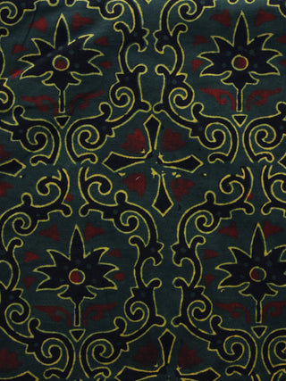 Green Black Yellow Rust Black Ajrakh Hand Block Printed Cotton Blouse Fabric - BPA035