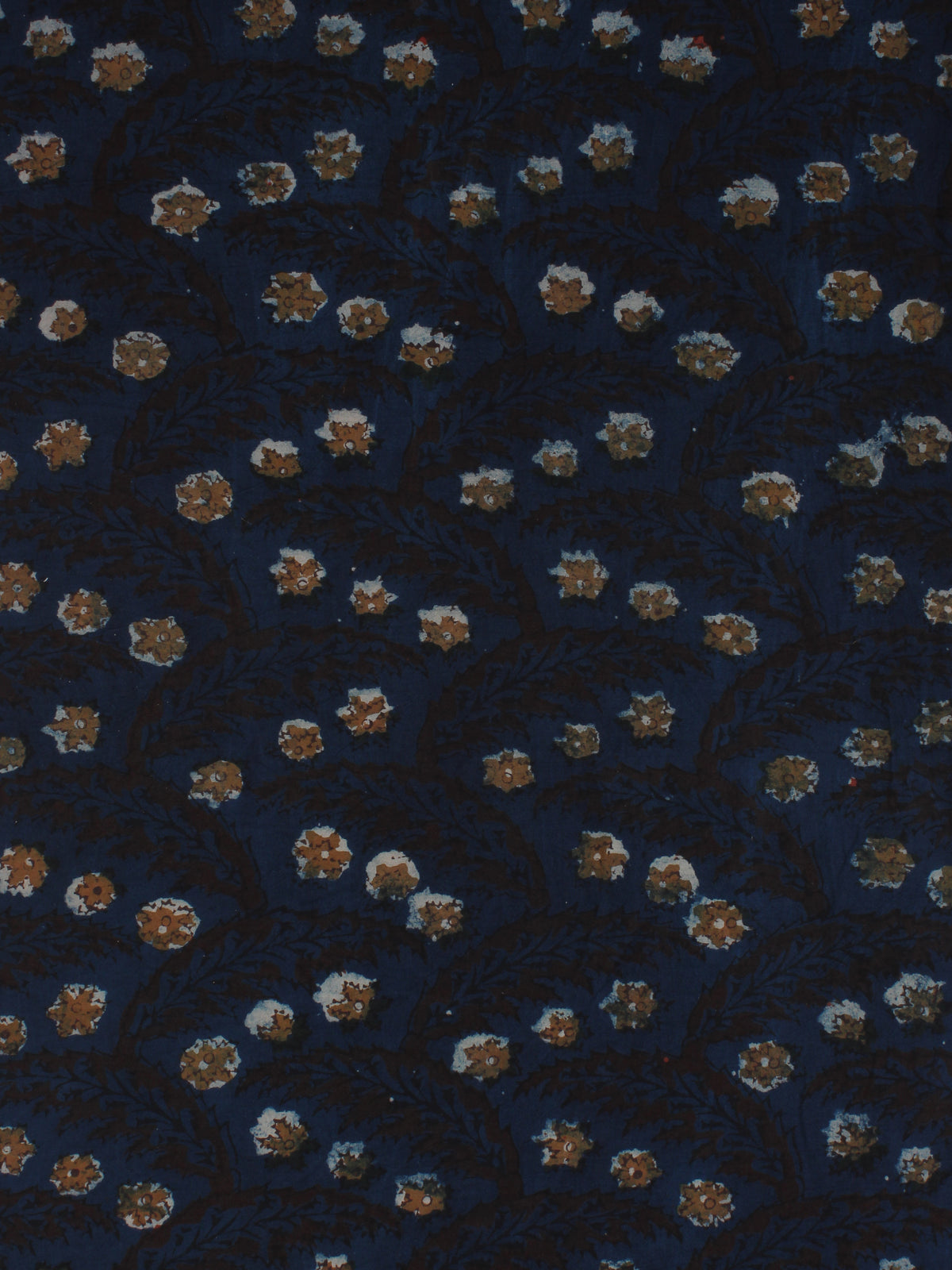 Indigo Brown Block Printed Cotton Fabric Per Meter - F001F2157