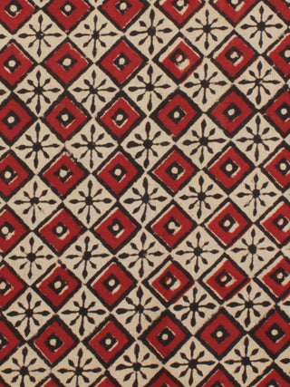 Beige Red Black Hand Block Printed Cotton Fabric Per Meter - F001F2087