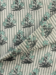 White Green Grey Hand Block Printed Cotton Fabric Per Meter - F001F2192